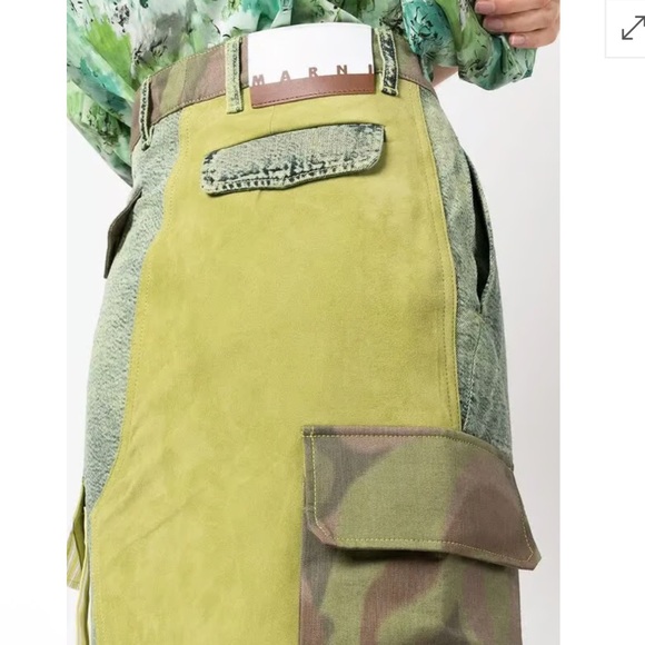 MARNI Cargo Pocket Patchwork Suede Camo Mixed Media Midi Skirt Green Size Medium - Picture 6 of 16